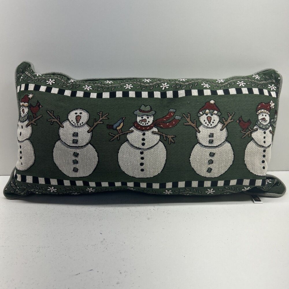 Vintage Riverdale Christmas Snowman Family Tapestry‎ Lumbar Pillow 23X12